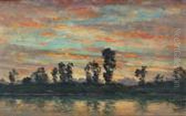 Avondlandschap Met Bomen Aan Het Water - view 1