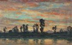 Avondlandschap Met Bomen Aan Het Water by Dedrick Brandes Stuber