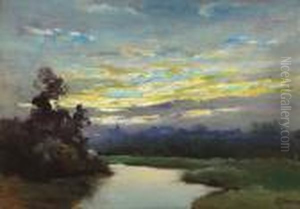 Sunset's Glow; Homes Near A River (double-sided) - view 1