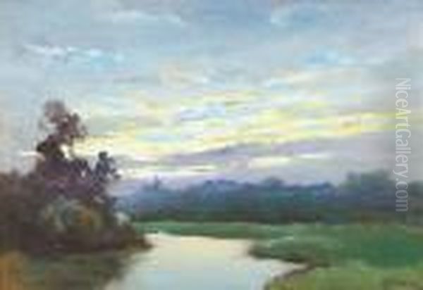Sunset; A Town On The River (double-sided) - view 1
