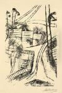 Strasse Mit Drei Hausern by Fritz Stuckenberg