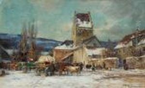 Viehmarkt Im Winter by Karl Stuhlmuller
