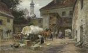 Markttag Im Dachauer Land -
 Gemusebauern Mit Ihrem Pferdewagen by Karl Stuhlmuller