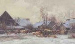 Winterlicher Viehmarkt Im Dachauer Land by Karl Stuhlmuller