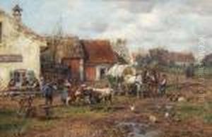 Bauern Mit Vieh Vor Der
 Dorfwirtschaft.