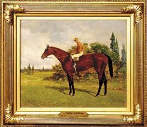 Portrait Of Racehorse Sir John Johnson And Jockey Up