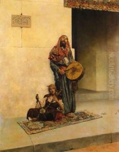 Street Musicians in a Middle Eastern Town by Antonio Maria Fabres Y Costa
