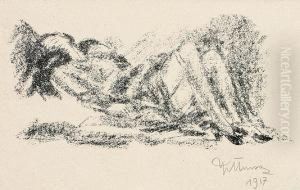 Reclining Female Nude by Jan Stursa