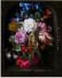 Nature Morte Au Ruban Bleu, Fleurs Et Fruits Dans Une Niche Nature Morte Au Ruban Bleu, Fleurs Et Fruits Dans Une Niche