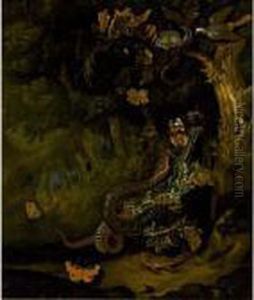 A Forest Floor Still Life With
An Aspis Adder Attacking A Red Admiral, Together With A Peacock
Butterfly And Other Butterflies, A Lizard, Snails And A Gold Thistle,
With A Bird And A Rat Near A Bird's Nest by Ernst Stuven