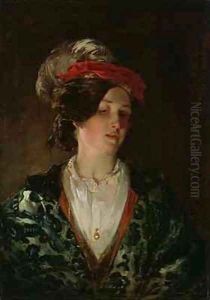 Lady in a Feathered Bonnet by Thomas Faed