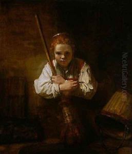 A Girl with a Broom by Carel Fabritius