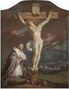 A Benedictine Monk Before Christ On The Cross, A Town Beyond