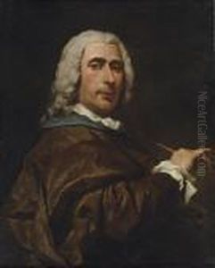 Portrait Of The Artist, Half-length, Holding A Brush by Pierre Subleyras
