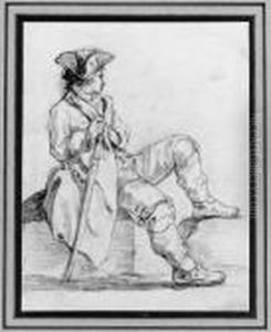 A Seated Figure Turned To The Right, Holding A Sword