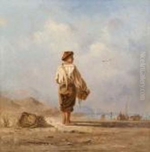Enfant Ramassant Des Coquillages Sur La Plage.