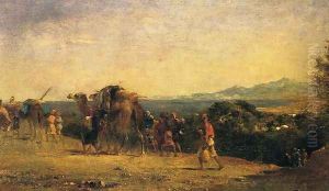 Arab Caravan by the Shore by Eugene Fromentin