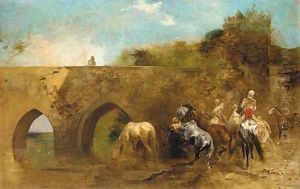 Bedouins watering their horses by Eugene Fromentin