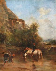 Horses watering, North Africa