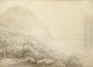 Landscape Overlooking A Bay With Travellers On A Road by Thomas Sunderland