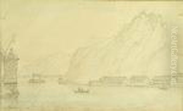 Continental Mountainous Lakeland Scene With Figures In A Boat - view 1