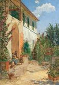 Family In A Villa Garden by Max Suppantschitsch