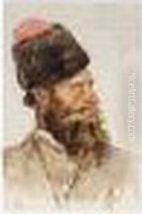 Vasili , Portrait Of Leon 
Voinov, Don Cossack, Signed, Dated 93 And Titled, Watercolour, 24.5 X 
16.5 Cm.; 9 1/2 X 6 1/2 In by Vasilij Ivanovic Surikov