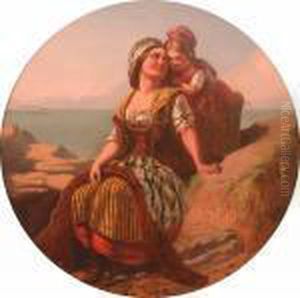 Portrait Of A Fishergirl And Daughter On The Beach by John Surtees