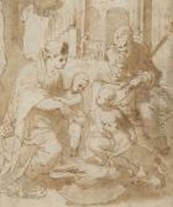 Holy Family With Infant Saint John The Baptist by Friedrich Sustris