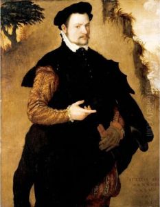 Portrait Of A Gentleman, 
Three-quarter Length, Wearing An Elaborately Embroidered Doublet And A 
Fur-trimmed Black Cape