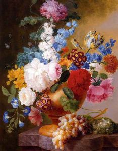 Still Life Of Tulips, Roses, Peonies, Narcissus, And Other Flowers In A Urn by Pieter Faes