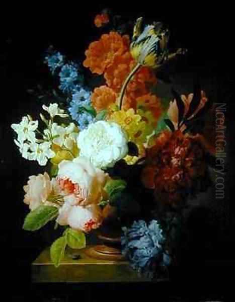 Still life of flowers in a marble urn - view 1
