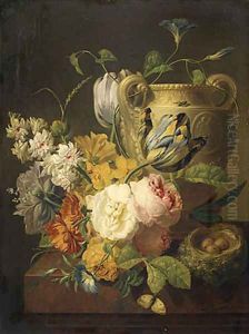 Flowers by a Stone Vase 1786 by Pieter Faes