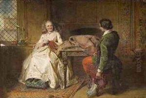 Catherine Seyton and Roland Graeme in a scene from The Abbot by Walter Scott 1771-1832 by John Faed