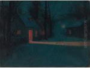 Cabins At Night by Svend Rasmussen Svendsen