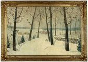A Road Through Trees In Early Spring Snow