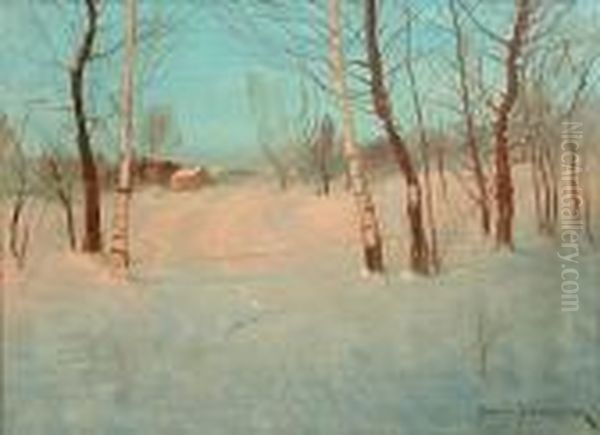 A Snow-covered Path Through The Trees Atsunset - view 1