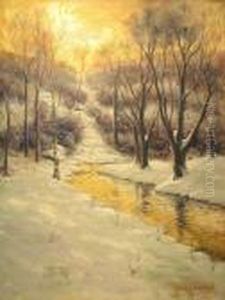 Winter Landscape With Stream by Svend Rasmussen Svendsen