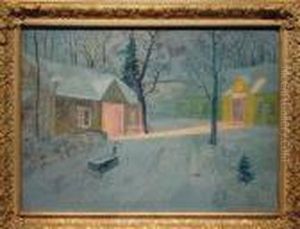 Snow Covered Country Road And The Village At Night: Two by Svend Rasmussen Svendsen