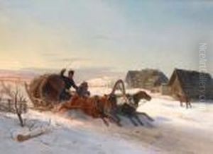 A Troika Galloping Through The Snow by Nikolai Egorovich Sverchkov