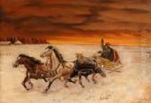 Horses And Their Riders In Snow by Nikolai Egorovich Sverchkov