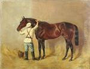 A Soldier Grooming His Horse