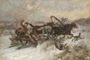 Wolfe Greifen Einen
 Pferdeschlitten An. by Nikolai Egorovich Sverchkov