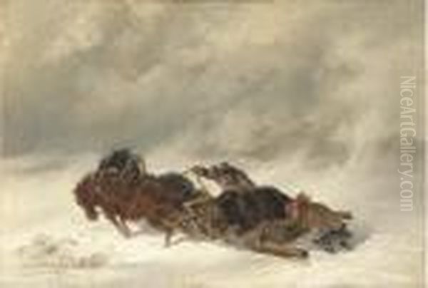 Horse Drawn Sledge In A Snowstorm - view 1