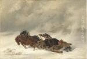Horse Drawn Sledge In A Snowstorm by Nikolai Egorovich Sverchkov