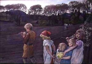 The Pied Piper an Allegory of Spring by Elizabeth Stanhope Forbes