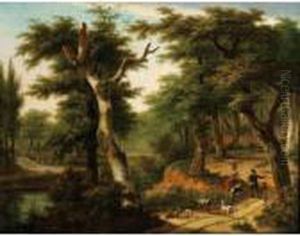 Paysages De Foret Avec Une Bergere Et Son Troupeau Sur Unchemin