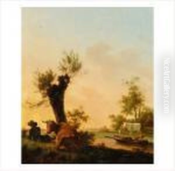 Vaches Et Personnages Au Coucher Du Soleil - view 1