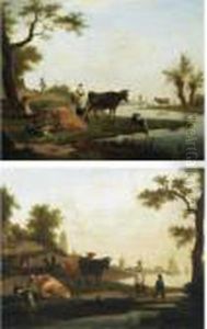 A Pair Of River Landscapes With Drovers And Their Animals