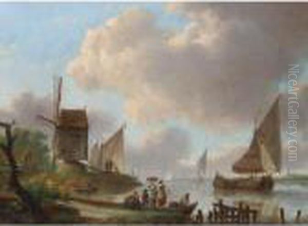 A River Landscape With A Windmill And Barges - view 1